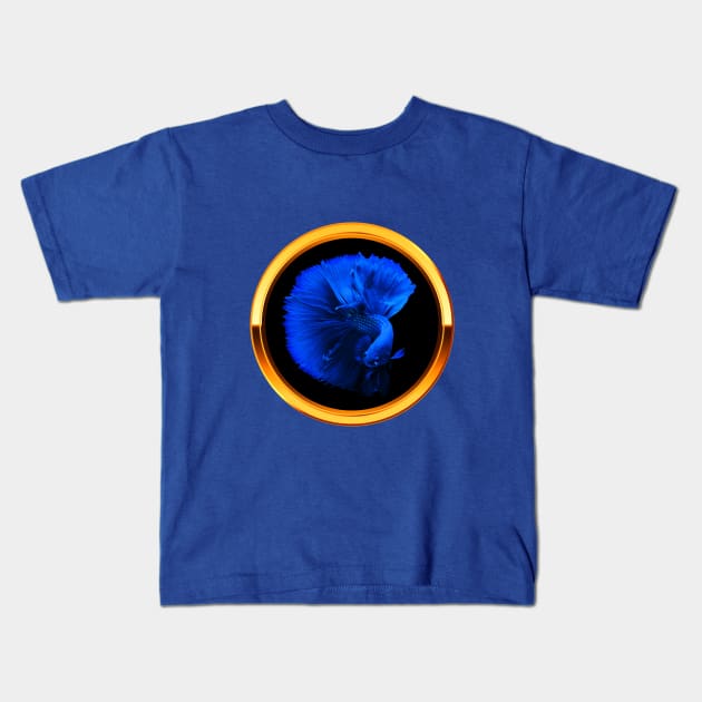 Blue Fighter Fish Kids T-Shirt by Insignis